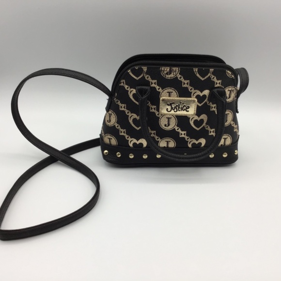 JUSTICE Black & Gold Women/Girls' Handbag / Crossbody Youth Purse - Picture 4 of 7